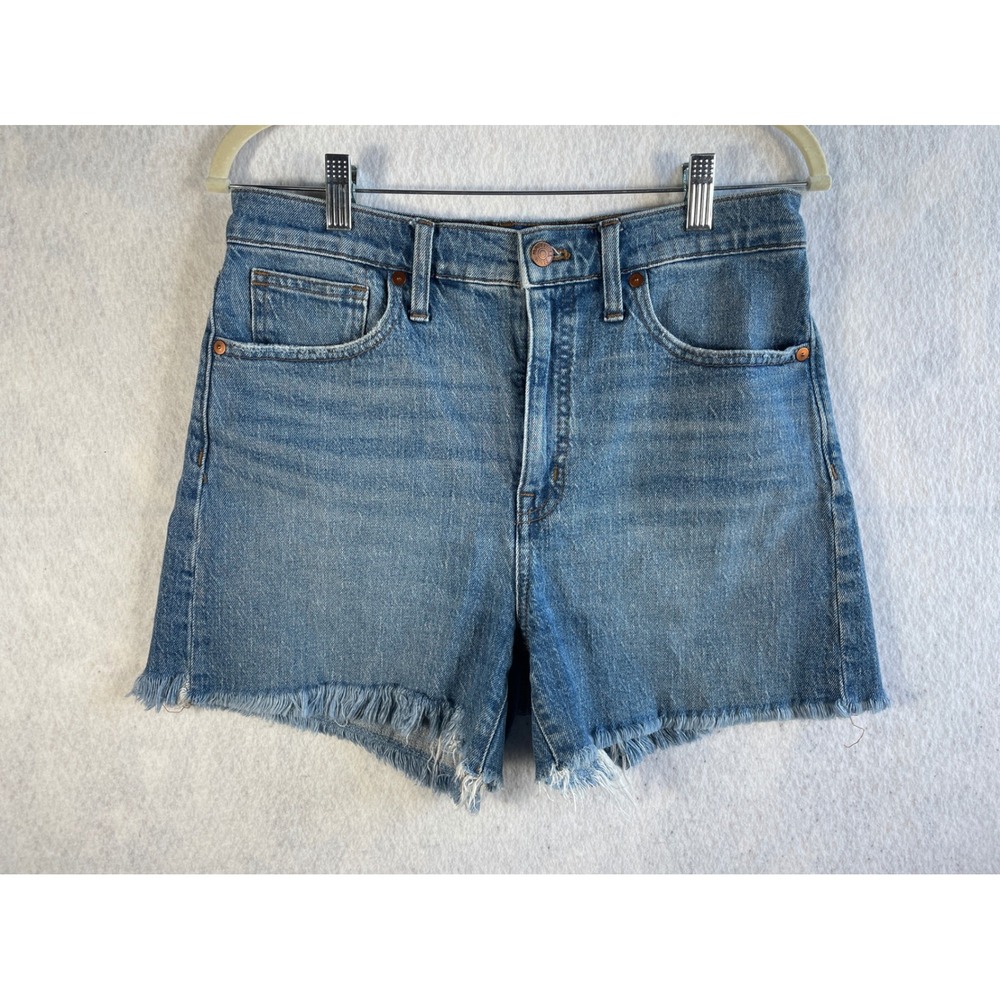 Madewell High-Rise Denim Shorts Medium Wash Blue Raw Hem Cut-Offs Size 29